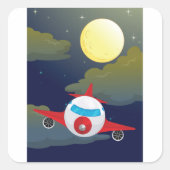 Sticker Carré Lune Et Avion (Devant)