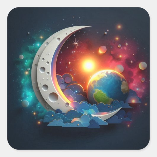 Sticker Carré Lune et étoiles (Devant)