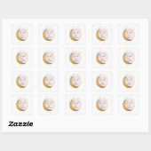 Sticker Carré Lune et étoiles baby shower merci (Feuille)