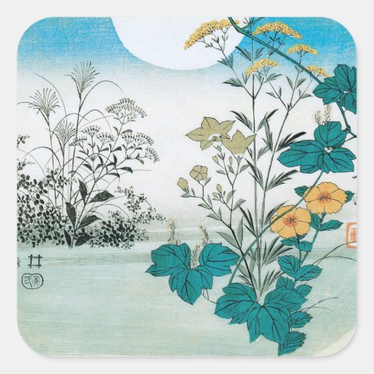 Sticker Carré Lune et fleurs (Devant)