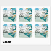 Sticker Carré Lune et fleurs (Feuille)