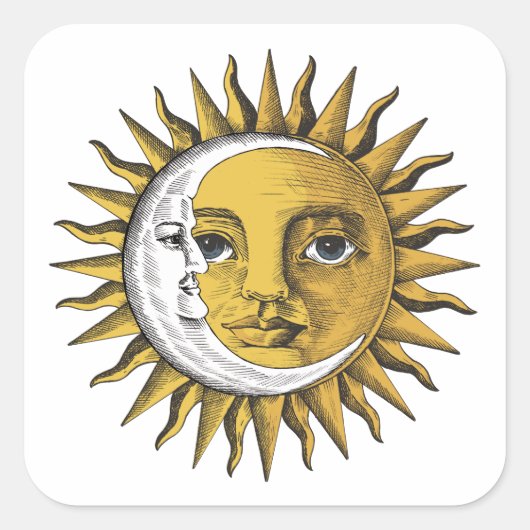 Sticker Carré Lune et soleil (Devant)