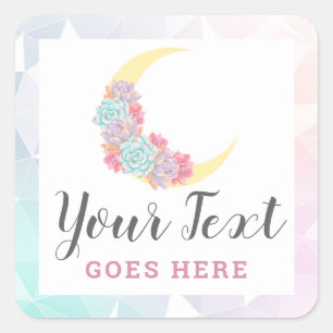 Sticker Carré Lune et succulents Pastel Mystic Boho Floral Cactu