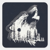 Sticker Carré Lune Forêt de pins d'hiver Wolf (Devant)