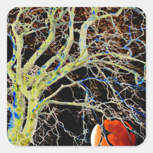 Sticker Carré Lune rouge montante