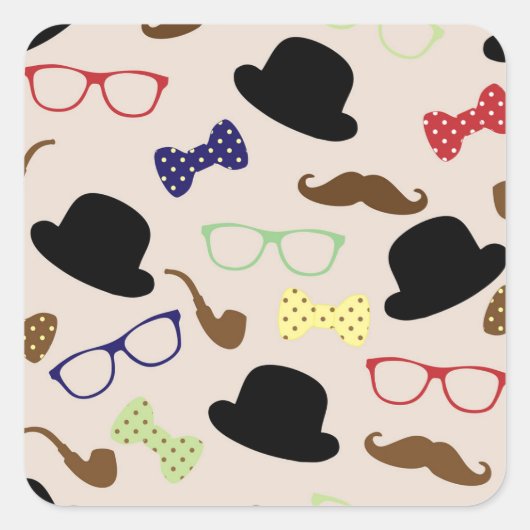 Sticker Carré Lunettes, Casquettes et moustache (Devant)