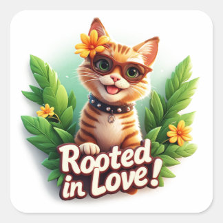 Sticker Carré Lunettes de soleil de chat tigré Badge Enraciné da