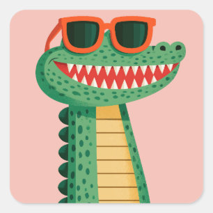 Sticker Carré Lunettes de soleil de crocodile drôle Mignon anima