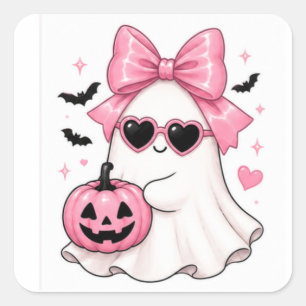 Sticker Carré Lunettes de soleil Ghost Heart à noeud rose