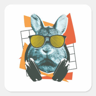 Sticker Carré Lunettes de soleil lapin, Lapin drôle avec des lun