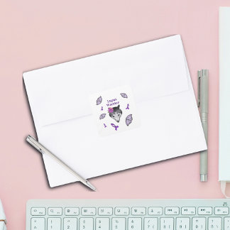 Sticker Carré Lupus Warrif Wolf Purple Ribbon Papillon