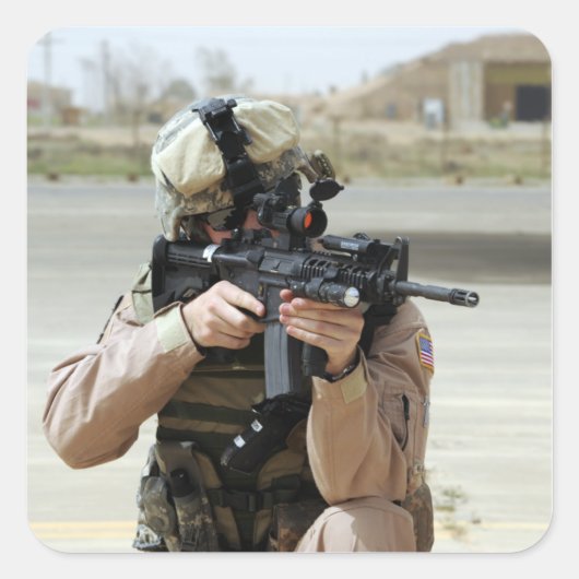 Sticker Carré L'US Air Force Airman assure la sécurité (Devant)