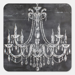 Sticker Carré Lustre Chandelier à Craie Blanche Tableau