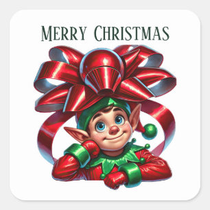Sticker Carré lutin de Noël ajouter un message Joyeux Noël