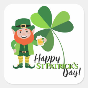 Sticker Carré Lutin Trèfle Joyeux St Patrick’s Day