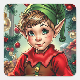 Sticker Carré Lutine de dessin animé fantaisiste Noël