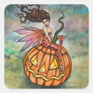 Sticker Carré Lutine de l'art de fée d'Halloween par Molly Harri