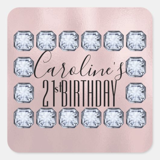 Sticker Carré Luxe Anniversaire Rose or Verre Texture (Devant)