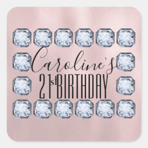Sticker Carré Luxe Anniversaire Rose or Verre Texture