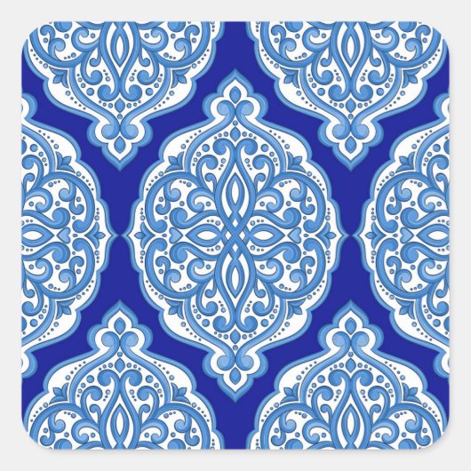 Sticker Carré Luxe blanc-bleu, ornement turc. (Devant)