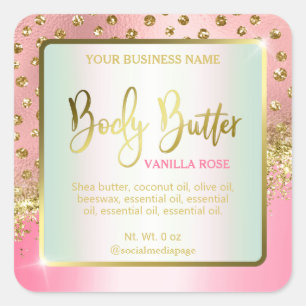 Sticker Carré Luxe Pink Gold Confetti Dots Corps Beurre Étiquett