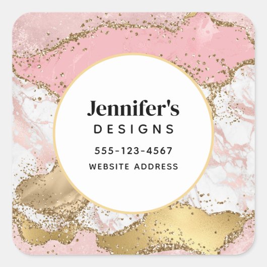 Sticker Carré Luxe Rose Gold Pink Marble Design Business (Devant)