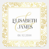 Sticker Carré Luxueux Chic Hiver Blanc Et Or Mariage (Devant)