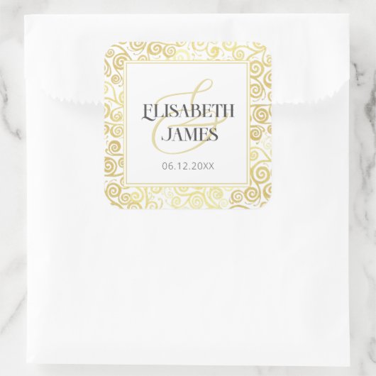 Sticker Carré Luxueux Chic Hiver Blanc Et Or Mariage (Sac)