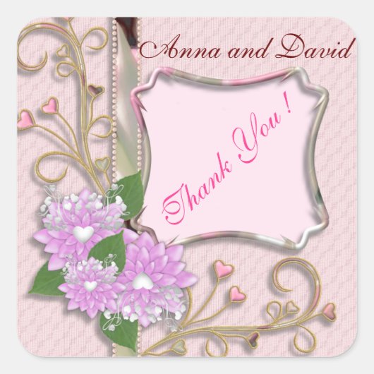 Sticker Carré Luxueux Cœur Rose Moderne Ajoutez Votre Texte (Devant)