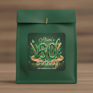 Sticker Carré Luxueux Émeraude Verte Dorée 60e Anniversaire