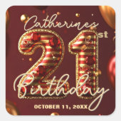 Sticker Carré Luxury Red Gold Ruby Gem 21st Birthday Party (Devant)