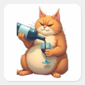 Sticker Carré Luxury Tipsy Cat Modern Art Illustration (Devant)