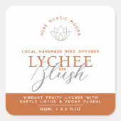 Sticker Carré Lychee Blush brûlé produit diffuseur de roseaux or (Devant)