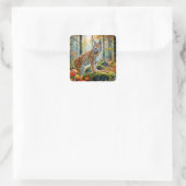 Sticker Carré Lynx Dans L'Aquarelle Autumcore De La Forêt Automn (Sac)