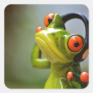 Sticker Carré M. Frog avec casque