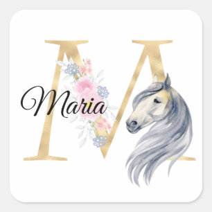 Sticker Carré M lettre nom personnalisé monogramme avec cheval 