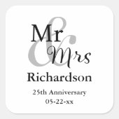 Sticker Carré M. & Mme Mariage Anniversaire Nom et date (Devant)