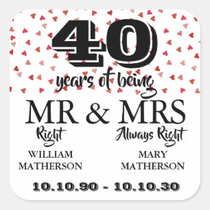 Sticker Carré M. Mme Right Fun 40e anniversaire de mariage Rubis