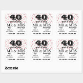Sticker Carré M. Mme Right Fun 40e anniversaire Ruby Hearts (Feuille)