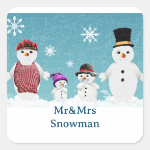 Sticker Carré M&Mme Snowman et leur famille à Noël