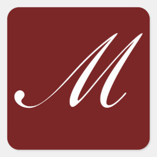 Sticker Carré M Monogramme initial blanc sur rouge foncé,