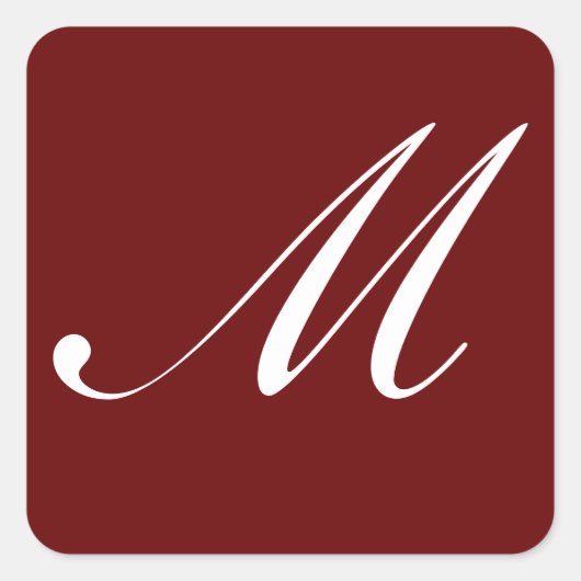 Sticker Carré M Monogramme initial blanc sur rouge foncé, (Devant)