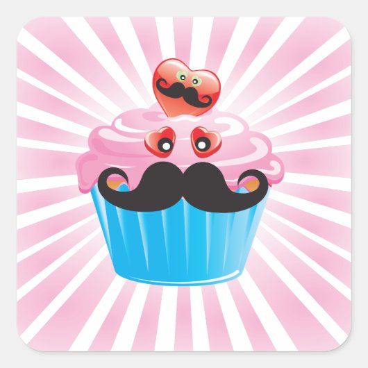 Sticker Carré M. Mustache Cupcake (Devant)
