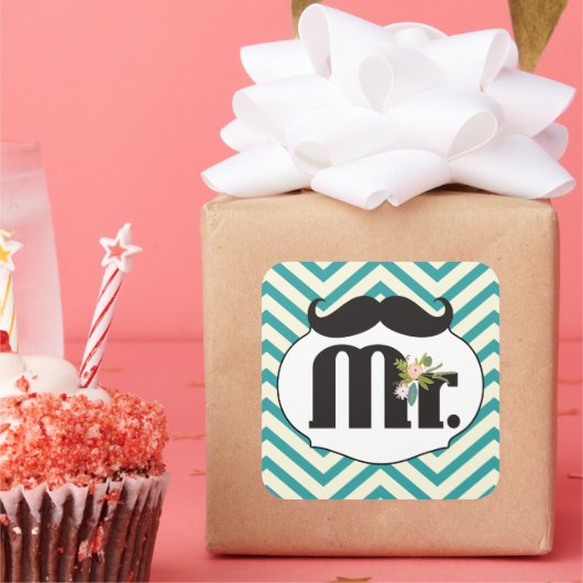 Sticker Carré M. Mustache Hipster Motif (Fête)