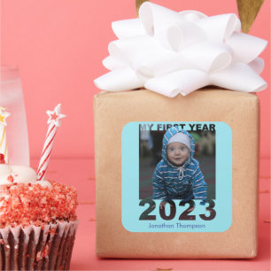 Sticker Carré Ma première année 2023 Découpe moderne bébé photo