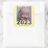Sticker Carré Ma première année 2023 Découpe moderne bébé photo (Sac)