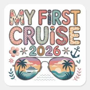 Sticker Carré ma première croisière 2026, cadeau de croisière, v