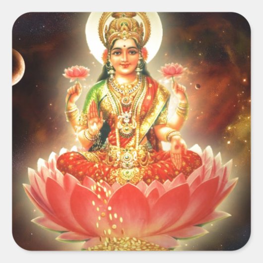 Sticker Carré Maa Maha Lakshmi Devi Laxmi Déesse de la richesse (Devant)