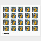 Sticker Carré Macao tropical jaune vert et bleu (Feuille)