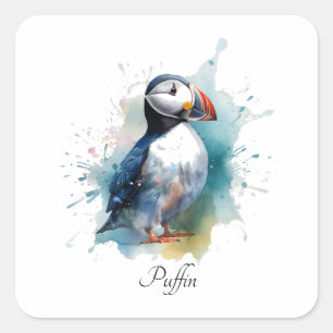 Sticker Carré Macareux aquarelle adorable, personnalisé